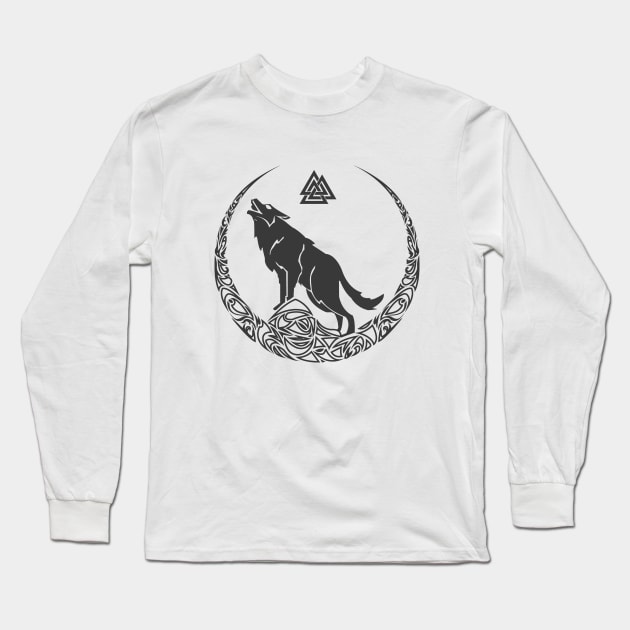 Viking Valknut & Wolf of Odin Long Sleeve T-Shirt by soloartid